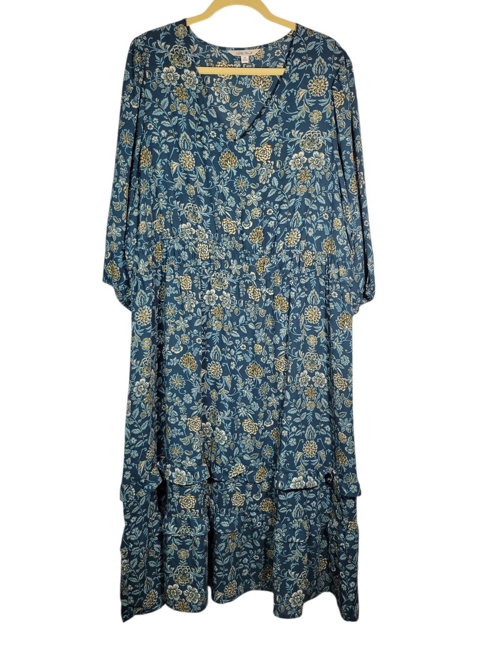 Pioneer Woman green and gold floral ruffle midi dress Size 2X